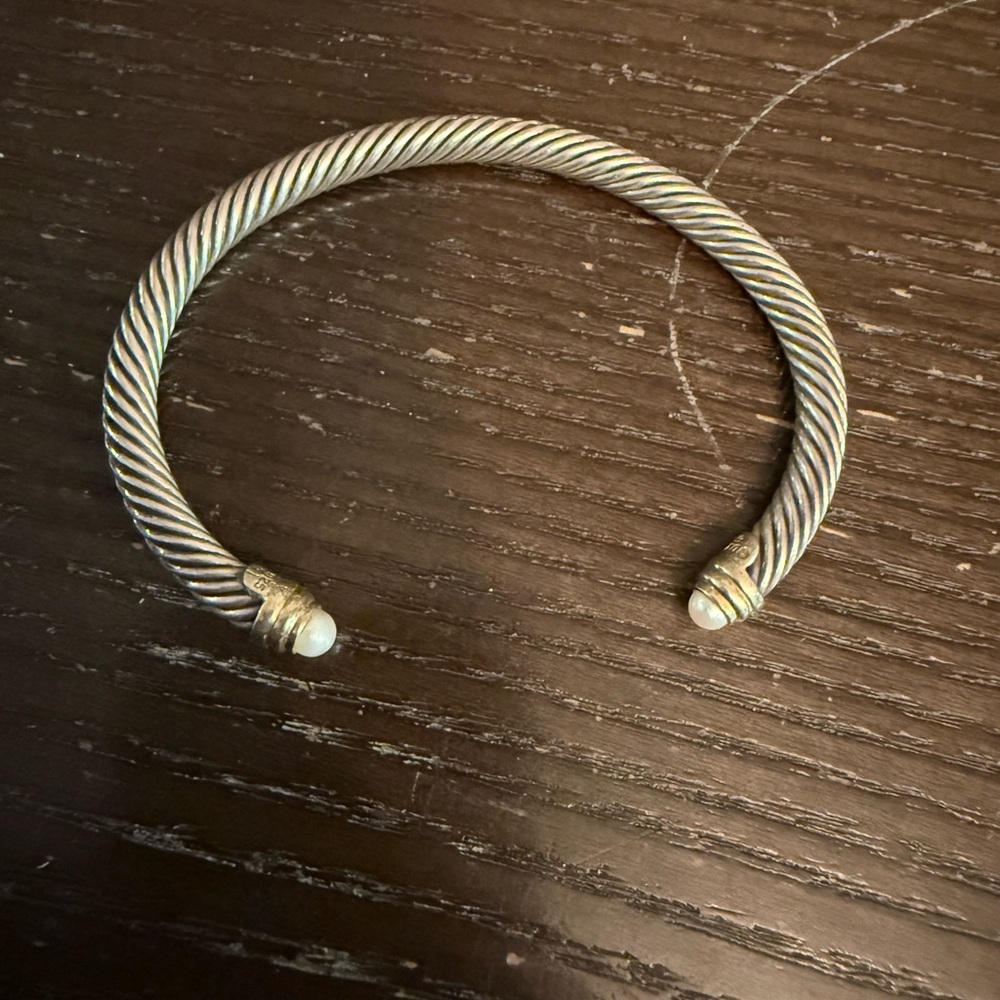David Yurman Sterling Twisted Cable Cuff with Pearl Terminals